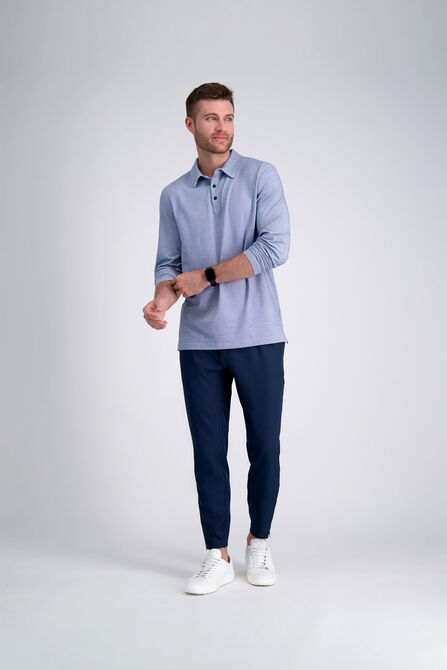 Long Sleeve 2-Color Pique Polo, BLUE view# 3