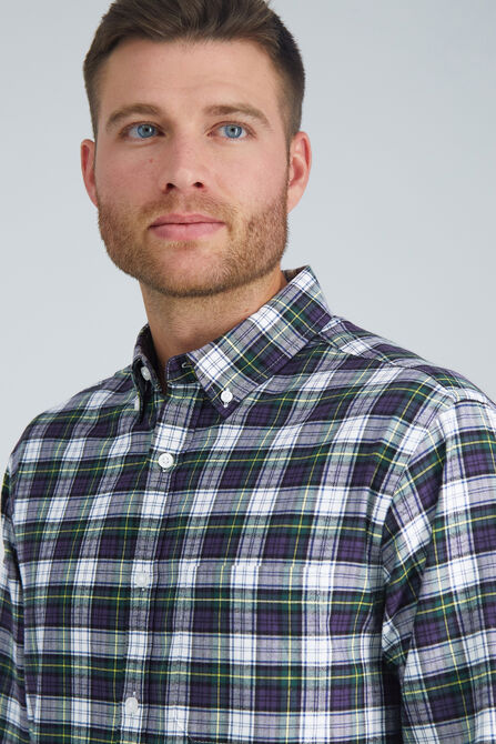 Long Sleeve Brushed Cotton Plaid Shirt, Dark Green view# 4