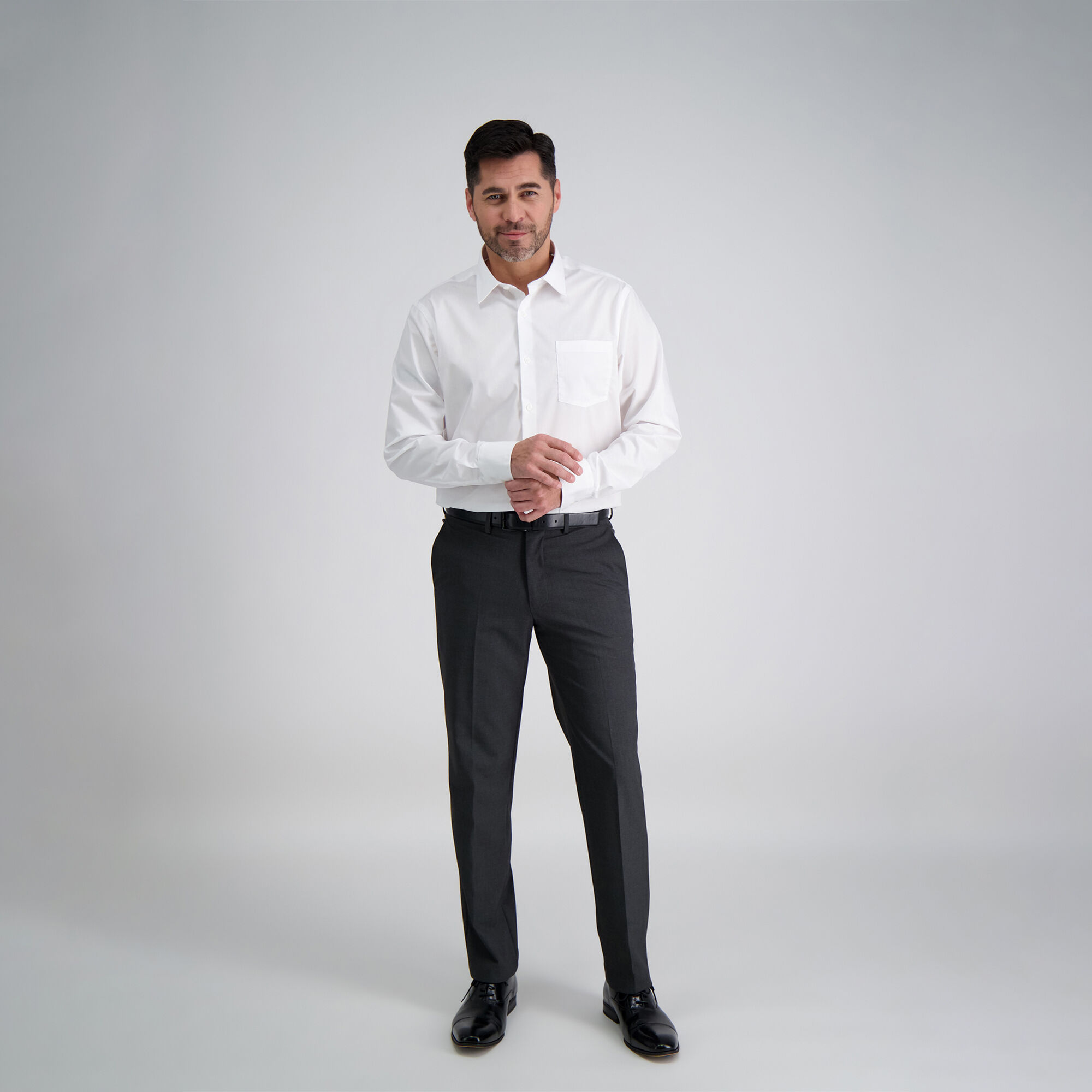 White dress shirt with black dress pants sale