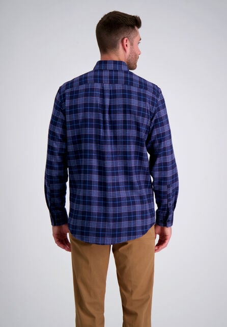 Long Sleeve Flannel Plaid Shirt, BLUE