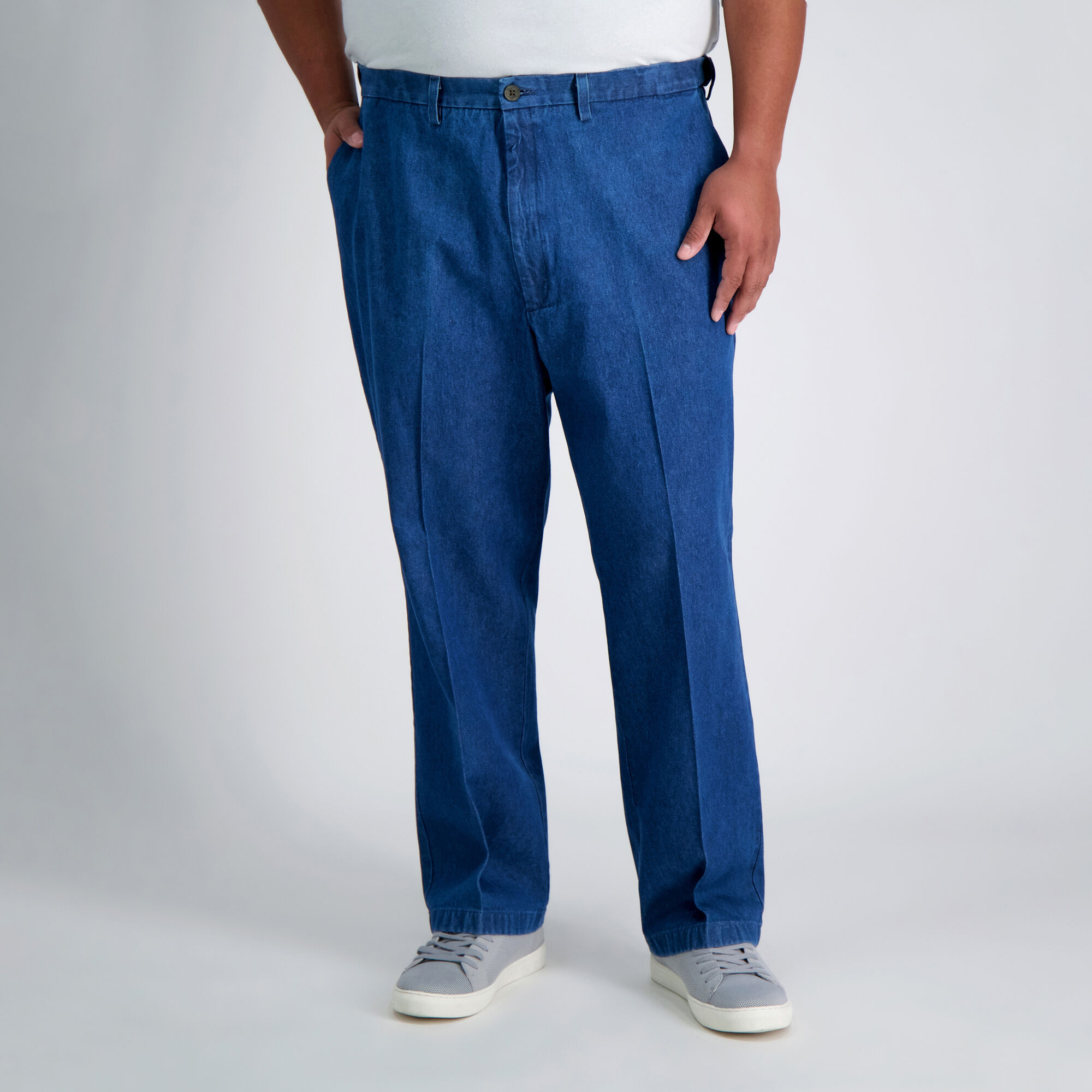 Men's pleated blue jeans on sale