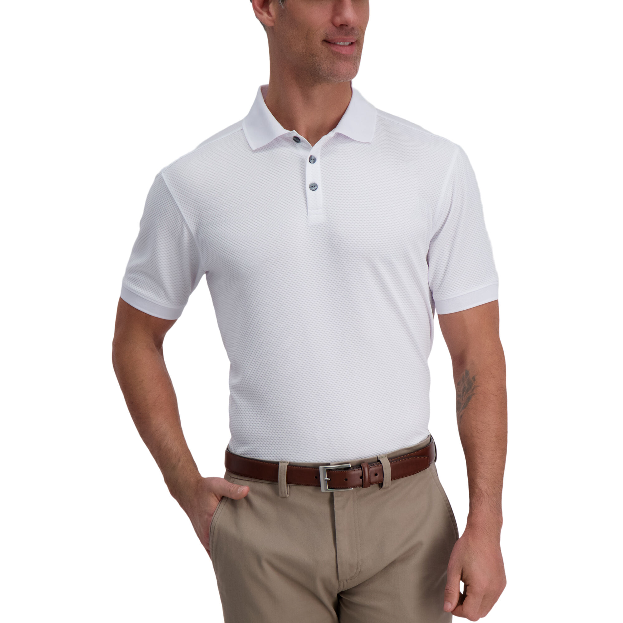 Haggar Cool 18 Pro Waffle Textured Golf Polo White (028476) photo