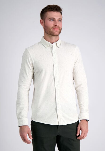 Long Sleeve Jersey Button Down Shirt, Light Grey