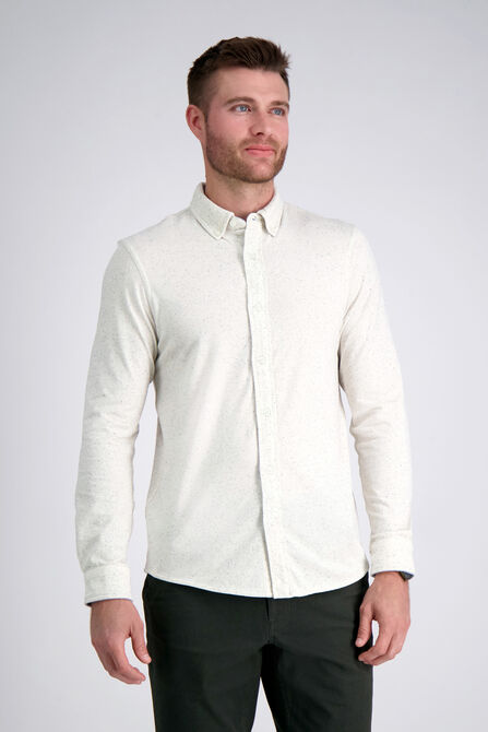 Long Sleeve Jersey Button Down Shirt, Light Grey view# 1