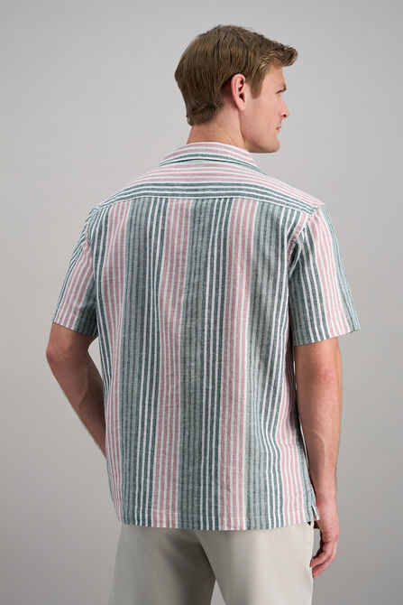 Short Sleeve Linen Stripe Camp Shirt, Pink view# 4