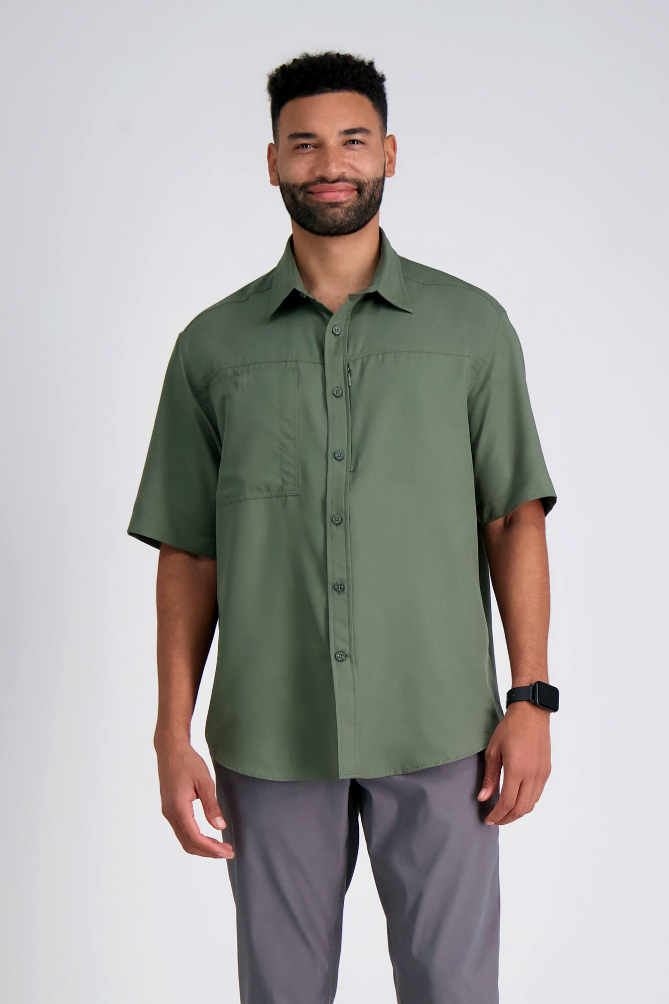 Haggar Dobby Button Down Shirt Dark Green (HW00504 Clothing Shirts & Tops) photo