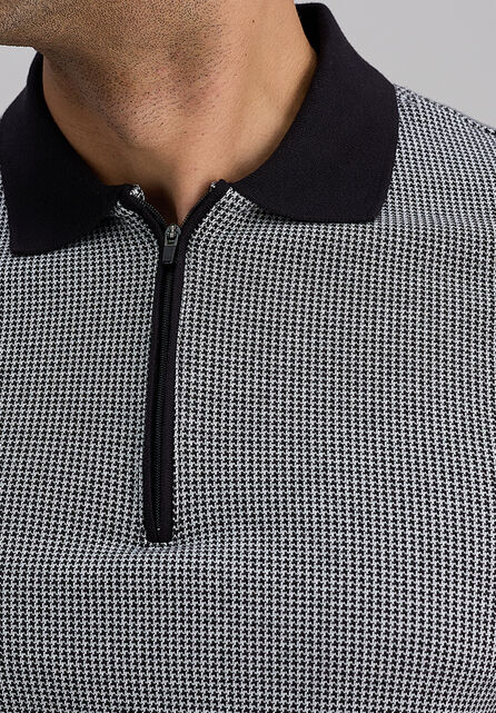 Premium Comfort Quarter Zip Houndstooth Polo, Black