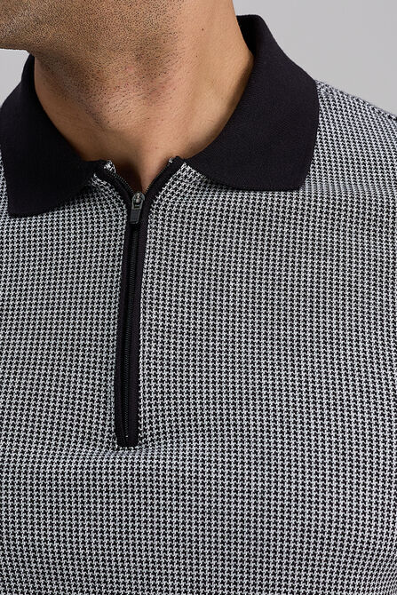 Premium Comfort Quarter Zip Houndstooth Polo, Black view# 2