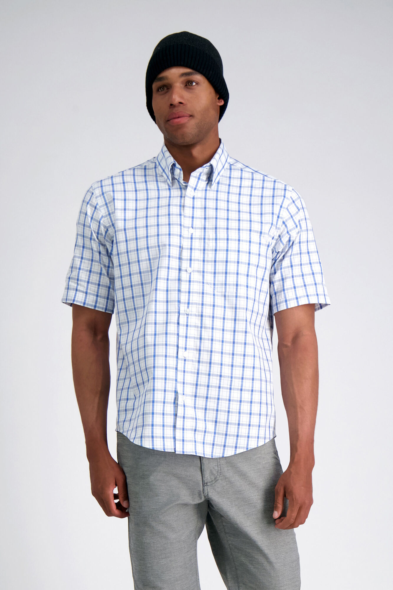 Haggar Plaid Button Down Shirt Blue (HW00538 Clothing Shirts & Tops) photo
