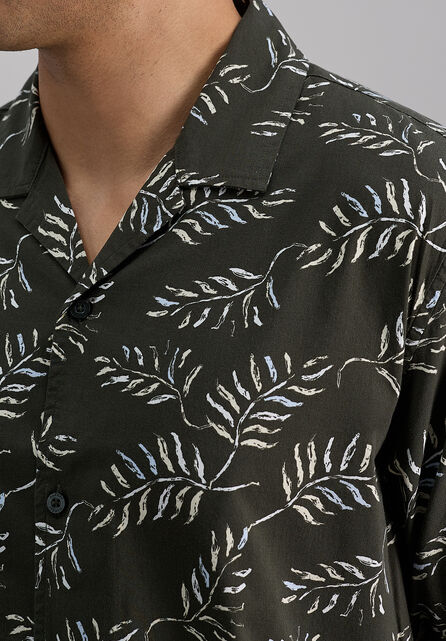Short Sleeve Tropical Camp Shirt, Charcoal