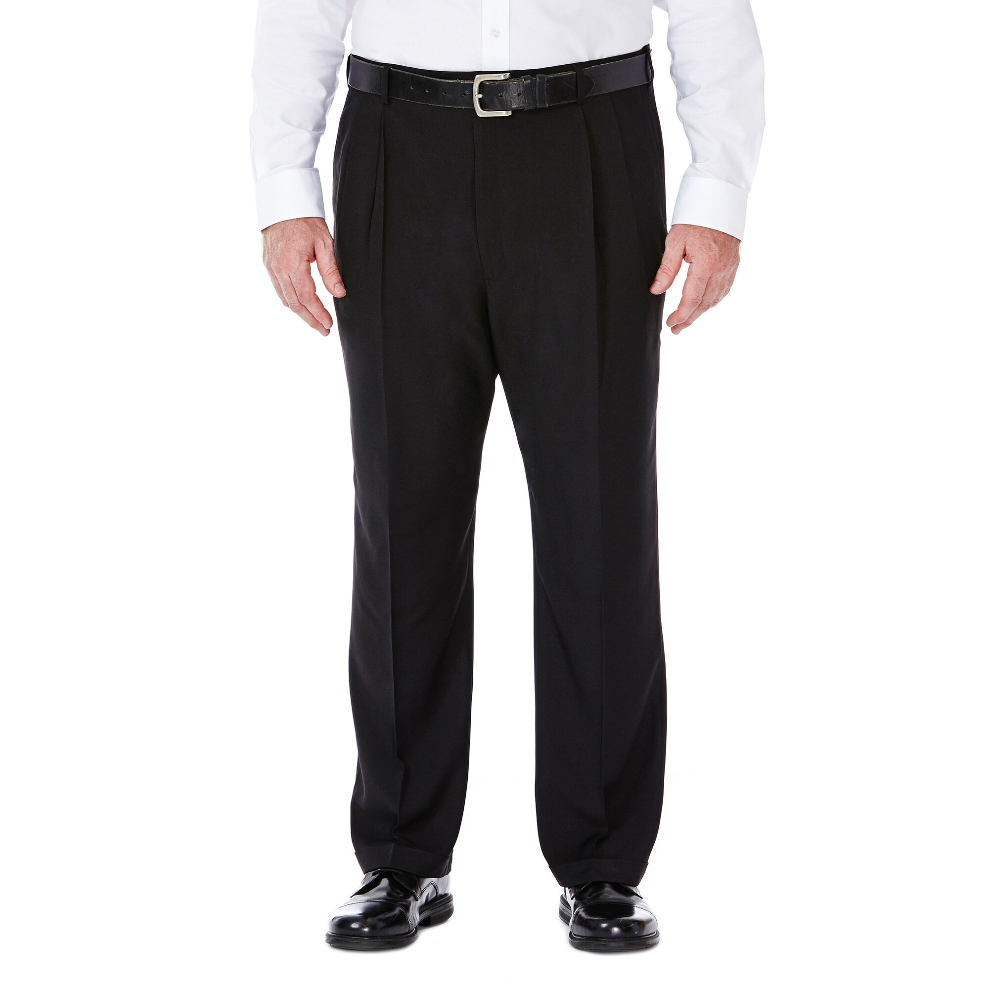 Haggar Men's eCLo Expandable-Waist Flat Front Straight Fit Dress Pant Chocolate 