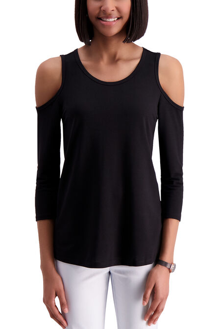 Flutter Sleeve Scoop Neck Top,  Black view# 1