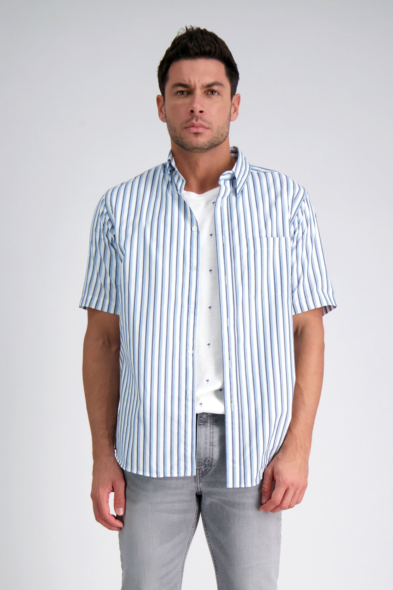 Haggar Stripe Button Down Shirt White (HW00549 Clothing Shirts & Tops) photo