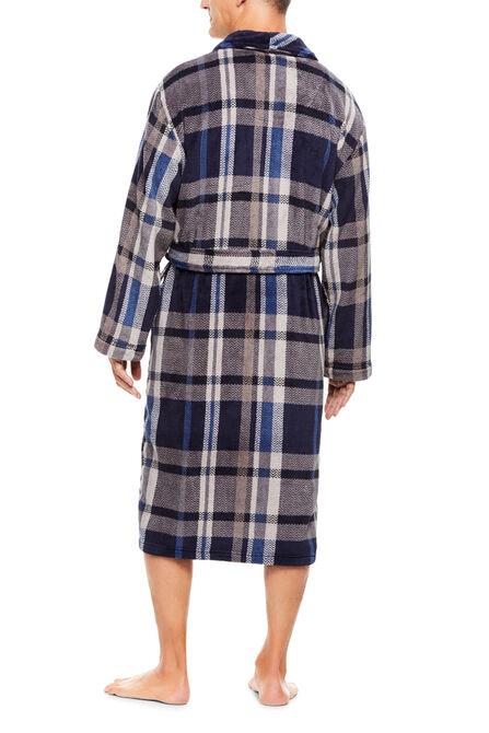 Printed Fleece Robe, Heather Blue view# 2