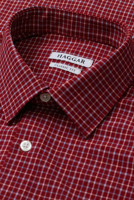 Smart Wash&trade; Dress Shirt - Dark Red Check, Red view# 4