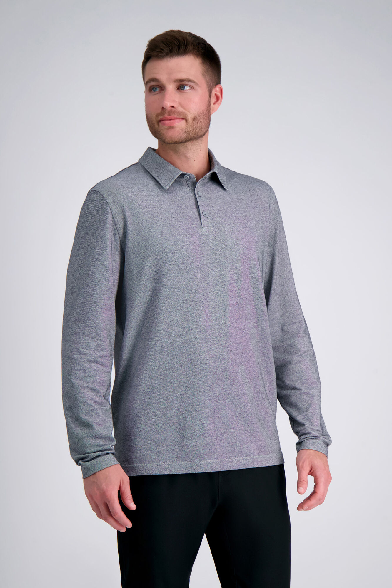 Haggar Long Sleeve 2-Color Pique Polo Med Grey (HK10080 Clothing Shirts & Tops) photo