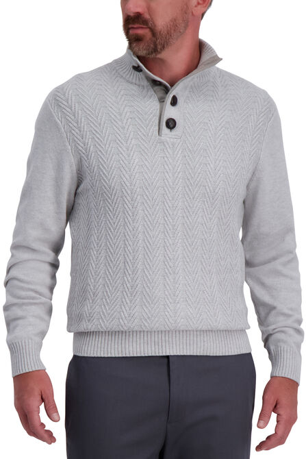 Herringbone Button Mock Neck Sweater, Flint Heather view# 1