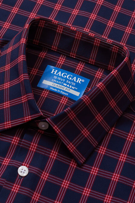 Smart Wash&trade; Dress Shirt - Navy Plaid, Navy view# 4