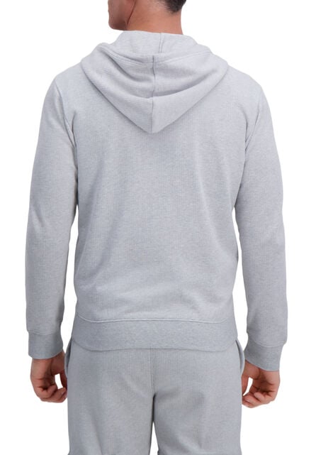 Full Zip Textured Fleece Hoodie Sweatshirt, Light Grey
