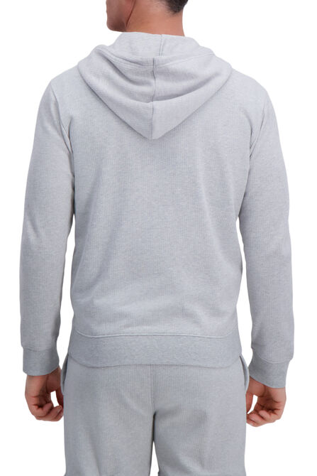 Full Zip Textured Fleece Hoodie Sweatshirt, Light Grey view# 2