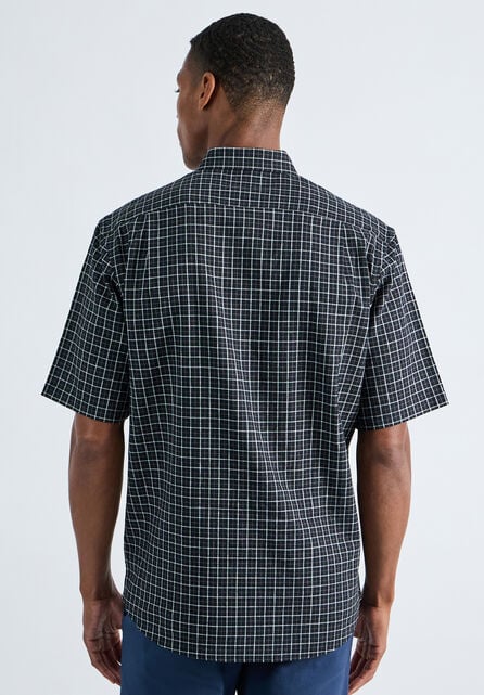 Short Sleeve Button-Down Linen Shirt, Black