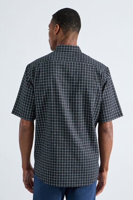 Short Sleeve Button-Down Linen Shirt, Black view# 2