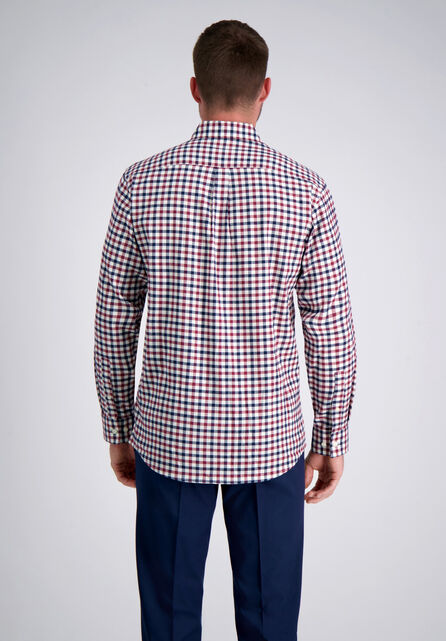 Long Sleeve Brushed Cotton Plaid Shirt, Dark Red