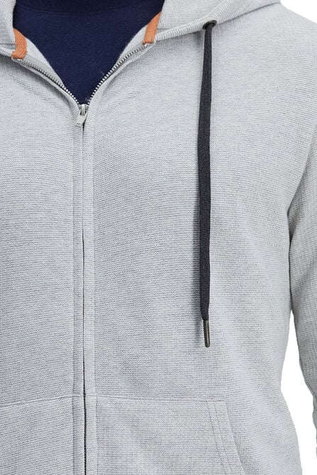 Full Zip Textured Fleece Hoodie Sweatshirt, Light Grey view# 3