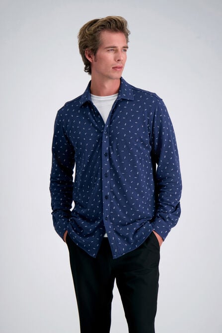 Long Sleeve Pique Shirt, Navy view# 1