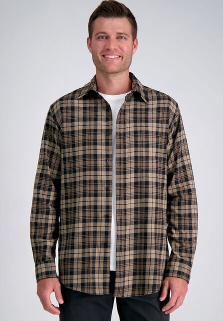 Long Sleeve Flannel Plaid Shirt, Mocha