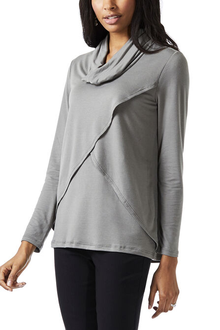 Long Sleeve Cowl Neck Top, Lichen view# 1