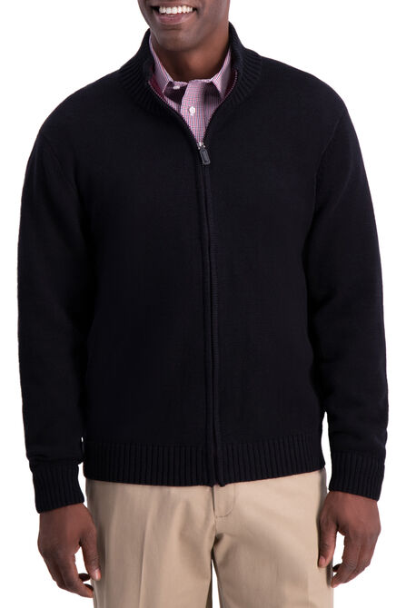 Solid Full Zip Sweater, Black view# 1