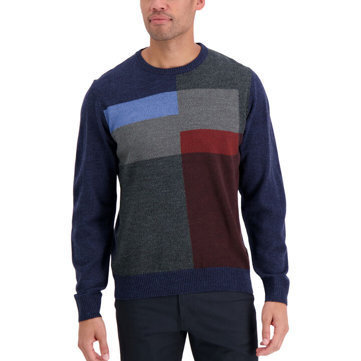 Soft Acrylic Patchwork Sweater, Navy open image in new window