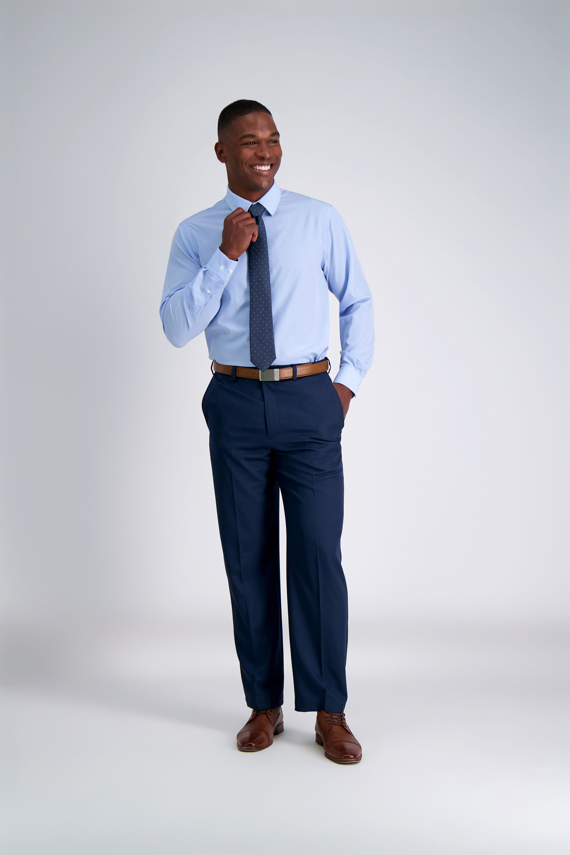 Tan pants light blue shirt clearance