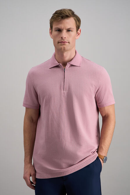 Premium Comfort Quarter Zip Jacquard Polo, Pink view# 1