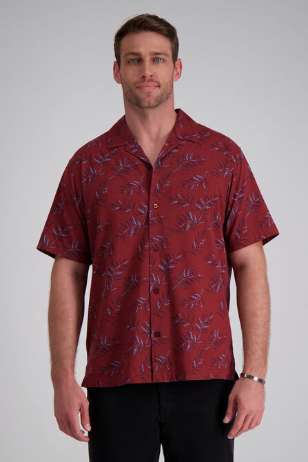 Short Sleeve Tropical Camp Shirt, Heather Burgundy view# 1