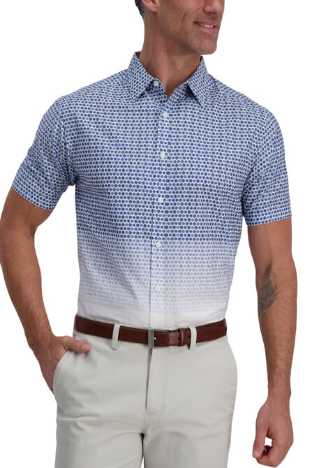 Blue Ombre Medallions Cotton Shirt, Marine Blue view# 1