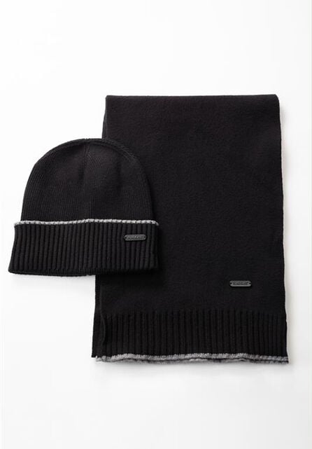 Wicking Beanie and Knit Scarf Set, Black