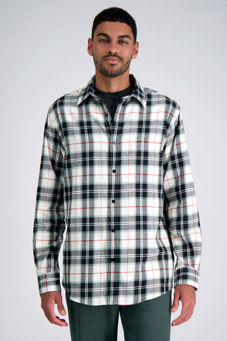 Long Sleeve Flannel Plaid Shirt, White view# 1