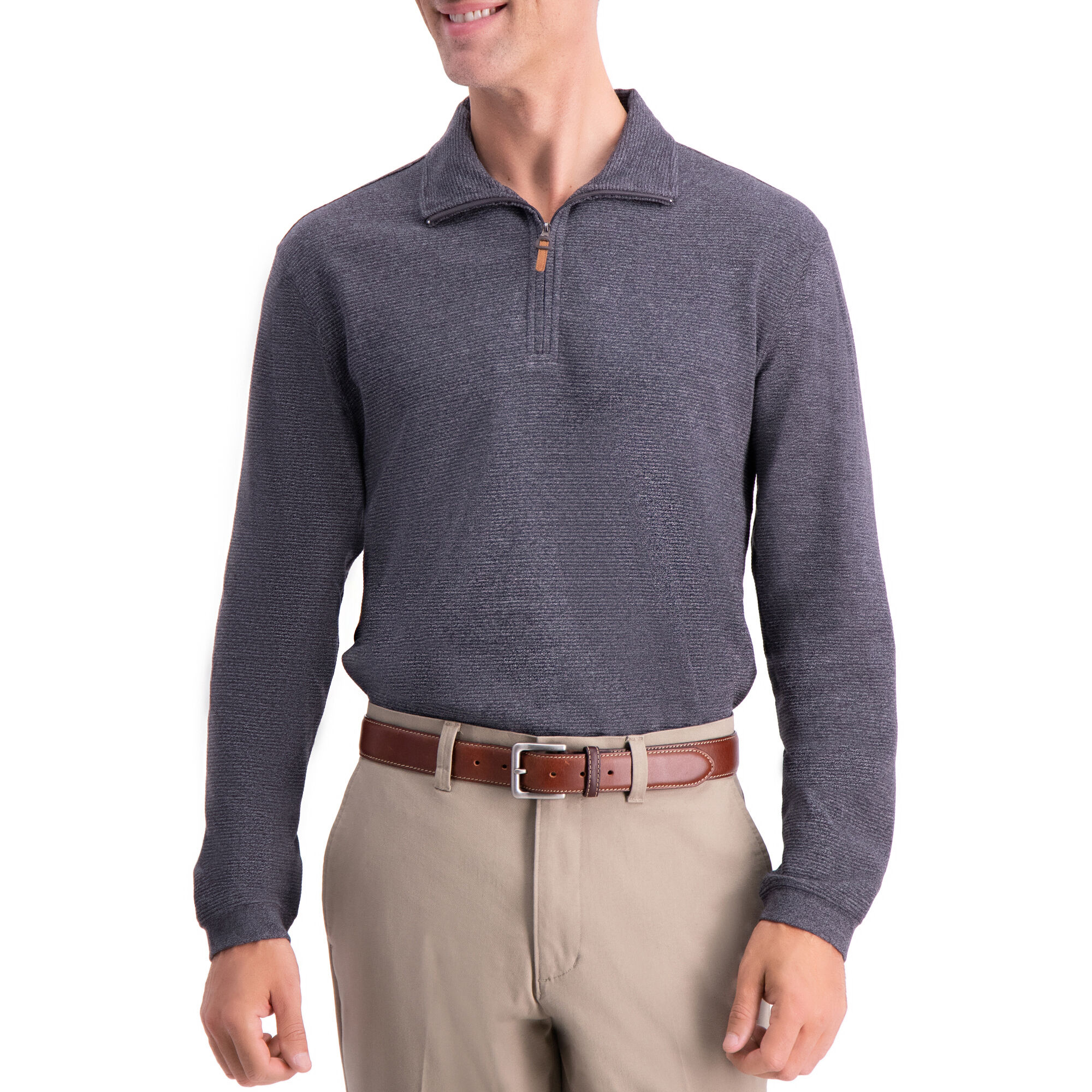 Haggar 1/4 Zip Ribbed Sweater Oatmeal Htr (037477 Clothing Shirts & Tops) photo