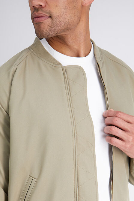 Stretch Gabardine Solid Full-Zip Bomber Jacket, Tan view# 4