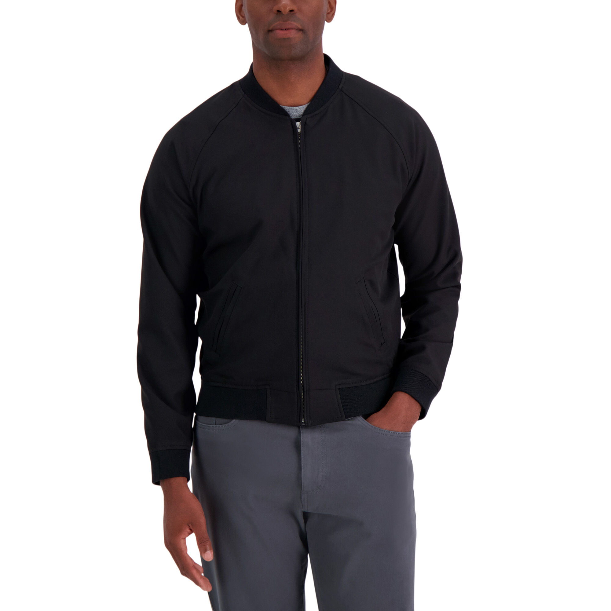 Stretch Gabardine Solid Full Zip Bomber Jacket
