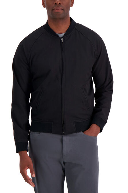 Stretch Gabardine Solid Full-Zip Bomber Jacket, Black view# 1