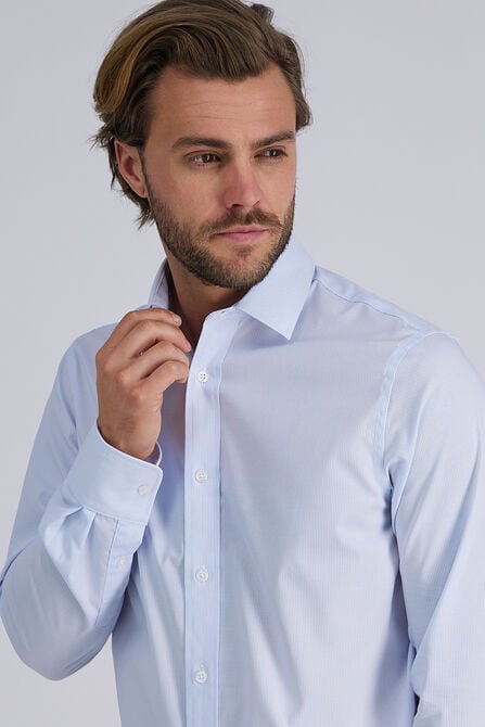 Premium Comfort Performance Cotton Dress Shirt - White &amp; Blue Stripe, Oatmeal view# 4