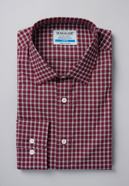 Premium Comfort Dress Shirt -  Dark Red Check, Red