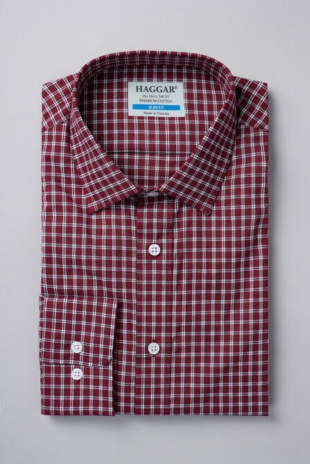 Premium Comfort Dress Shirt -  Dark Red Check, Red view# 1