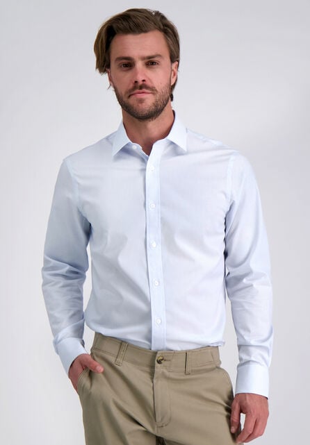 Premium Comfort Performance Cotton Dress Shirt - White &amp; Blue Stripe, Oatmeal