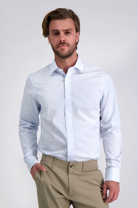 Premium Comfort Performance Cotton Dress Shirt - White &amp; Blue Stripe, Oatmeal view# 1
