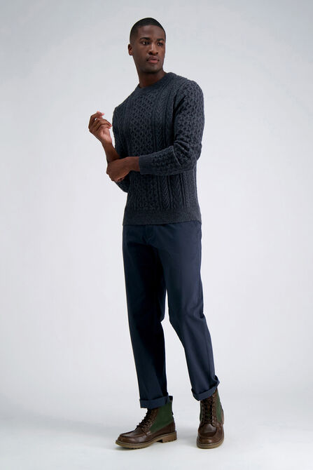 Long Sleeve Aran Cable Sweater, Charcoal Htr view# 4