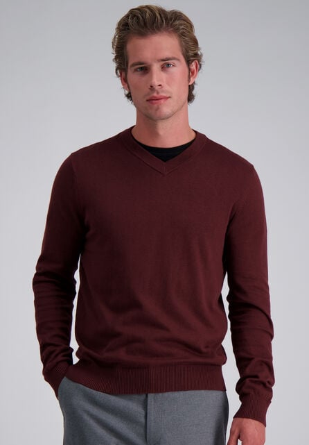 Long Sleeve V-Neck Sweater, Sangria